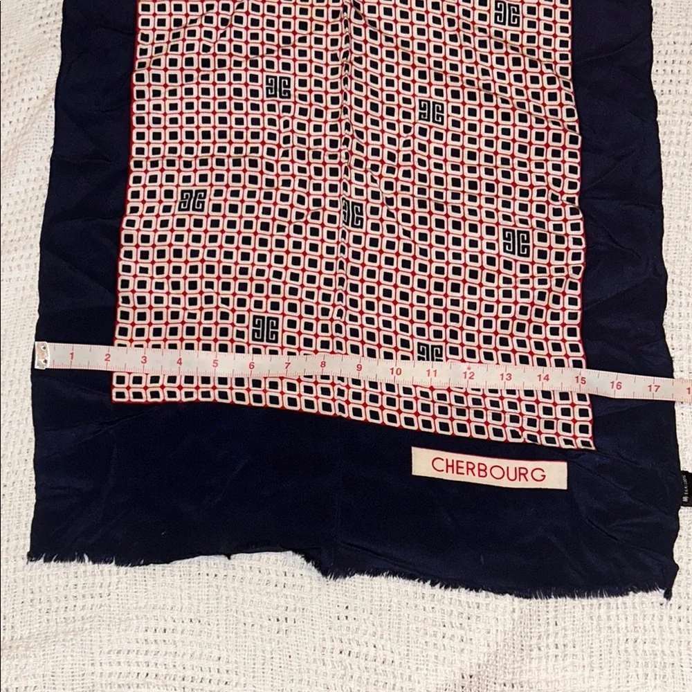 SILK Cherbourg Navy & Red Geometric Scarf French Scarf Retro Style French
